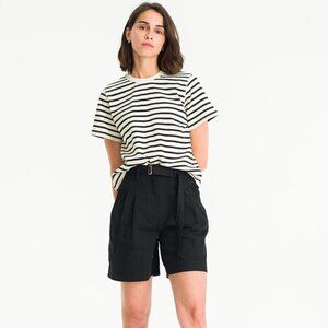 OLIVE Clothing UK Brand Black Cotton Relaxed Fit Pleated Bermuda Shorts Large